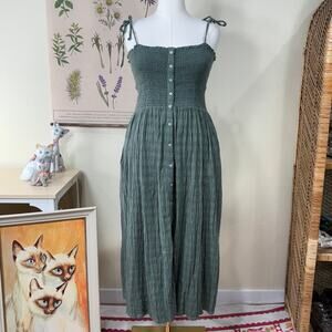 Aerie Green Smocked Midi Sundress Gloomy Coquette Forest Dark Fairy Forest L